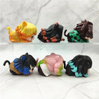 6PCS/Set Anime Demon Slayer Figure Nezuko Tanjirou Zenitsu Inosuke Mini Figurine Kawaii Cat Ear Sleep Figure PVC Model Doll Toys