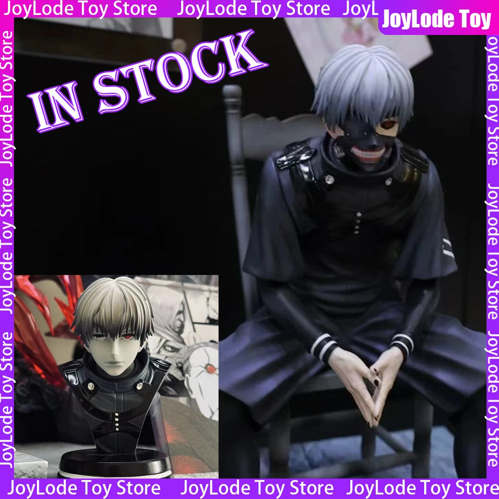 In Stock 19CM Ghoul Anime Figure Kaneki Ken Figurine Sitting Posture 2 Heads Arms PVC Statue Decor Collection Model Gift Toys