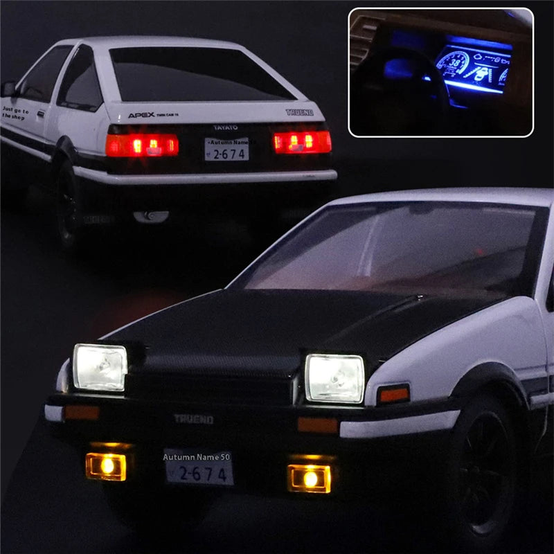 1:18 Movie Car INITIAL D AE86 Alloy Sports Car Model Diecasts Metal Classic Racing Car Vehicles Model Sound Light Kids Toys Gift