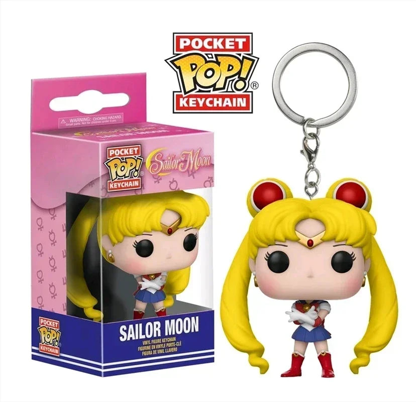 FUNKO POP Japanese Anime Sailor Moon & Sailor Chibi Moon Pocket Keychain Toy Action Figure Collectible Toys for Children Girls