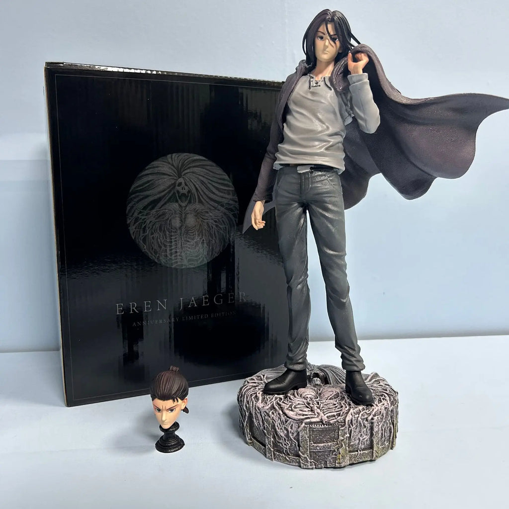 30CM Anime Figure Attack On Titan Eren Jaeger Figure Standing Suit Dress Up Interchangeable Head Model Toy Gift Action Figure