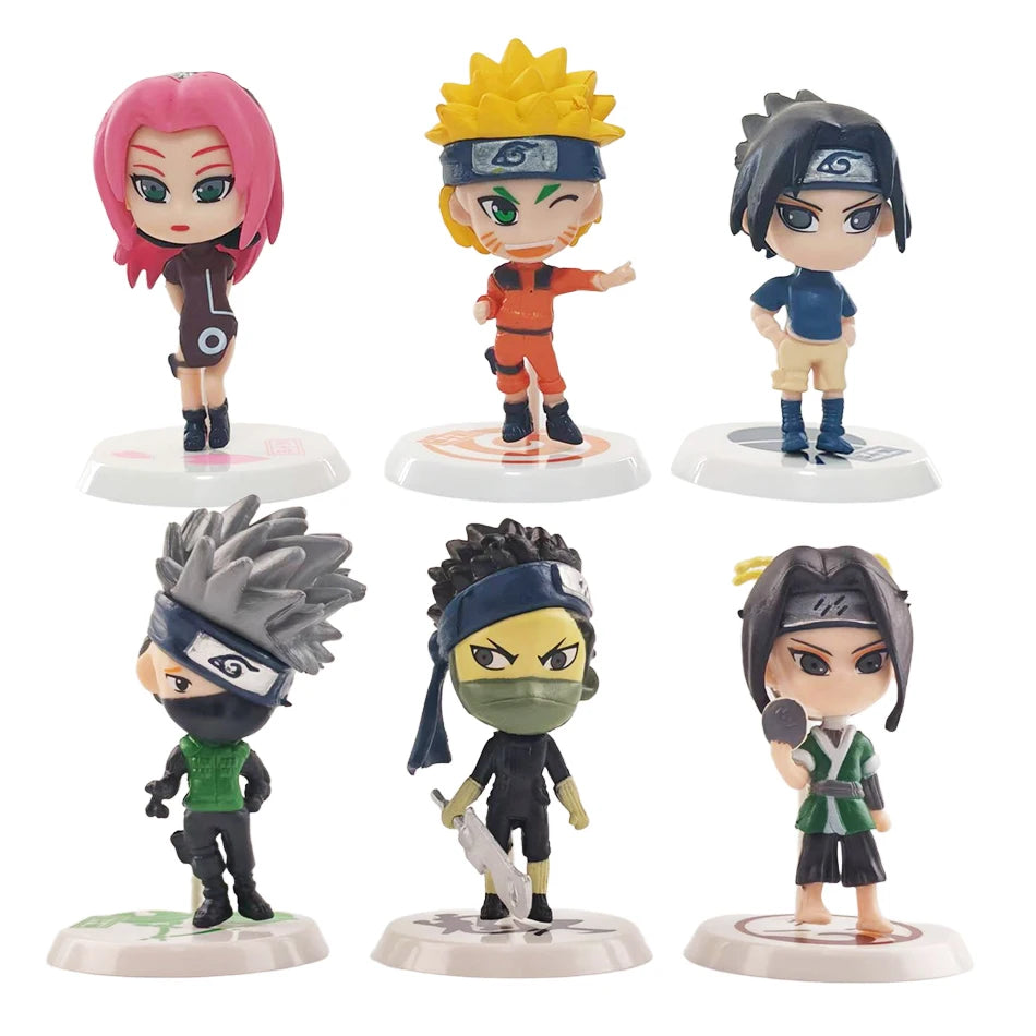 6 Pcs/Lot NARUTO Sasuke Gaara Uchiha Madara Figure 7-8cm 2 Style Personality Base Mini Figurines