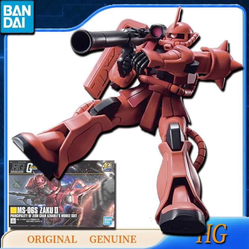 Bandai Original Genuine HG GUNDAM MS-06S ZAKU 2 Red Comet Ver. Anime Action Figures Toys for Kids Gift Assembly Model Ornaments
