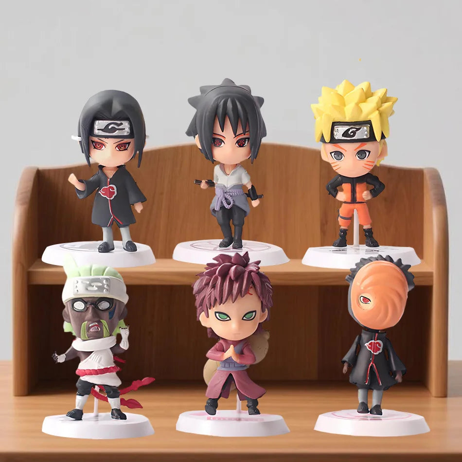 6 Pcs/Lot NARUTO Sasuke Gaara Uchiha Madara Figure 7-8cm 2 Style Personality Base Mini Figurines