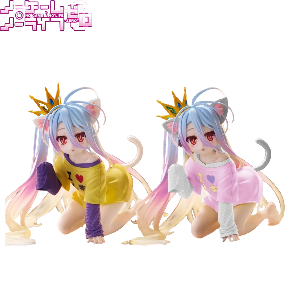NO GAME NO LIFE 13cm White Action Figure Cat Ear T-shirt Ver. Figurine Collection Model Toy Kawaii Doll Desktop Decoration Gift