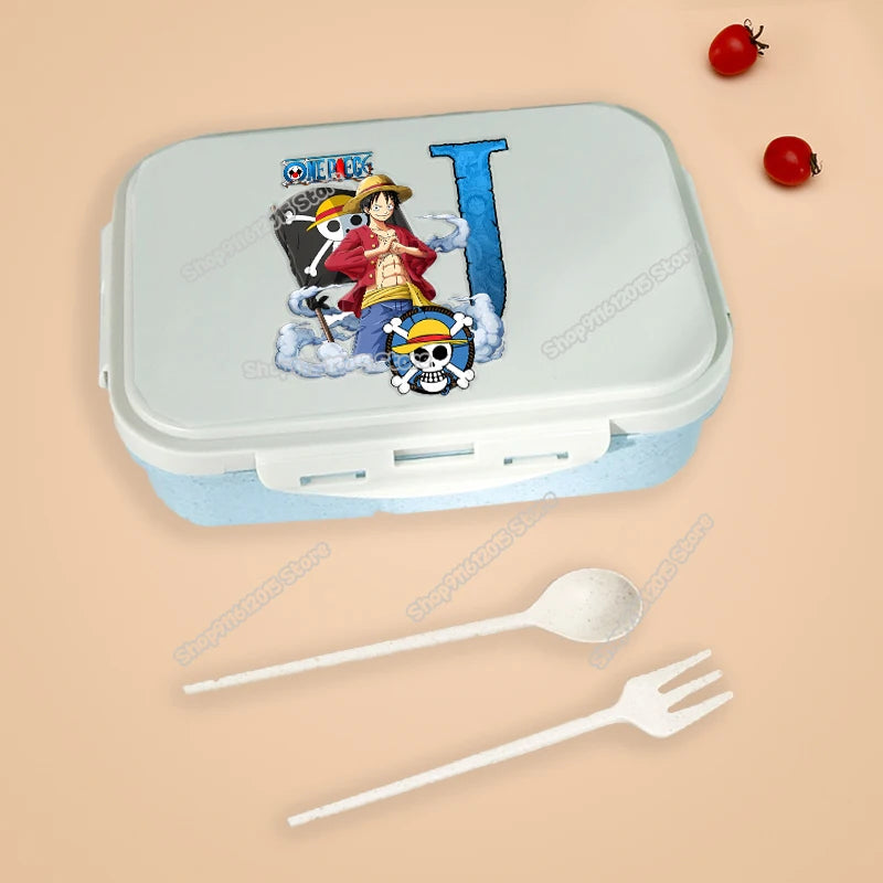 One Piece Luffy Letter Lunch Box Portable Kids Separated Bento Box Anime Cartoon Leakproof Food Container Microwave Dinnerware