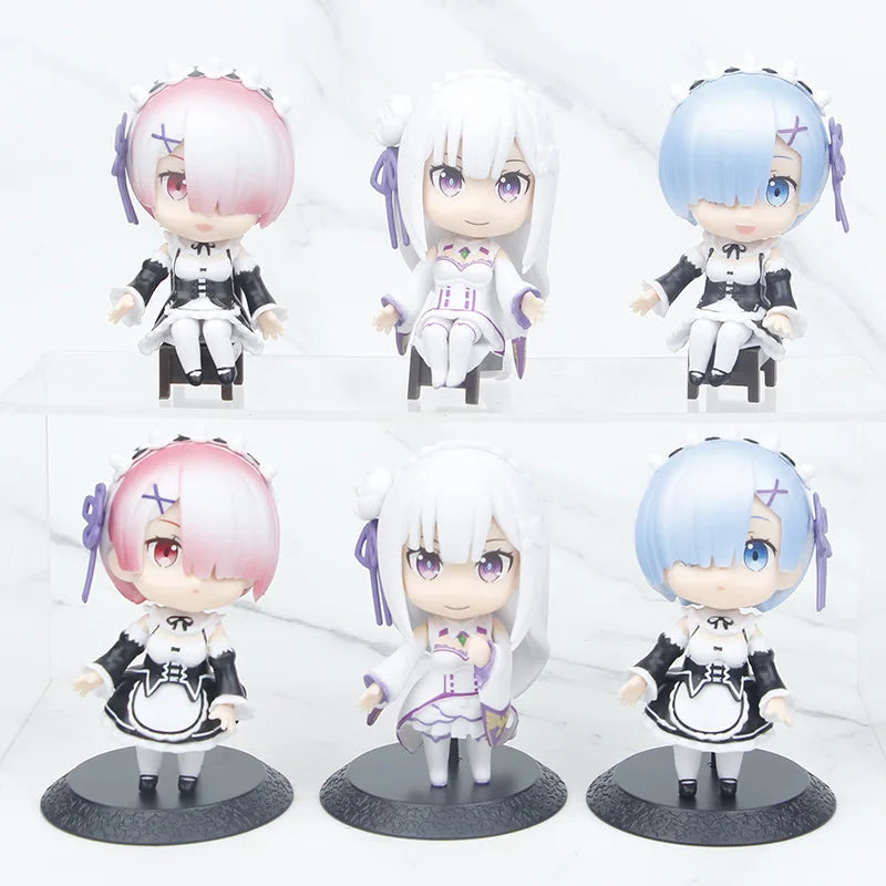6pcs/set Re:life in a different world from zero Ram Rem Emilia Cute  Figure Toys for Girls