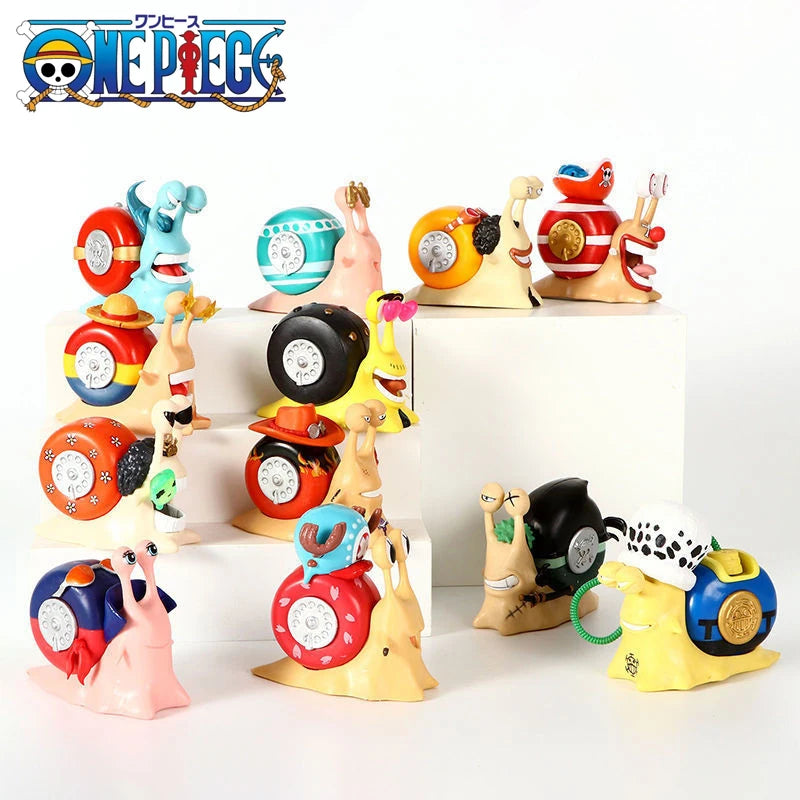 One Piece Den Den Mushi Anime Figure Luffy Ace Zoro Law Buggy Manga Statue Pvc Action Figurine Collection Model Toy Doll Gift