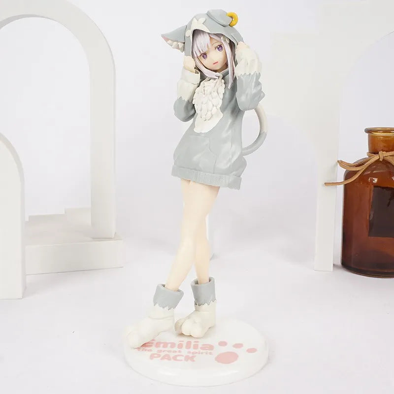 18CM Anime Rem Emilia Cat RE: Zero Starting Life In Another World Figure Different Color Version Static Toys Japanese Dolls
