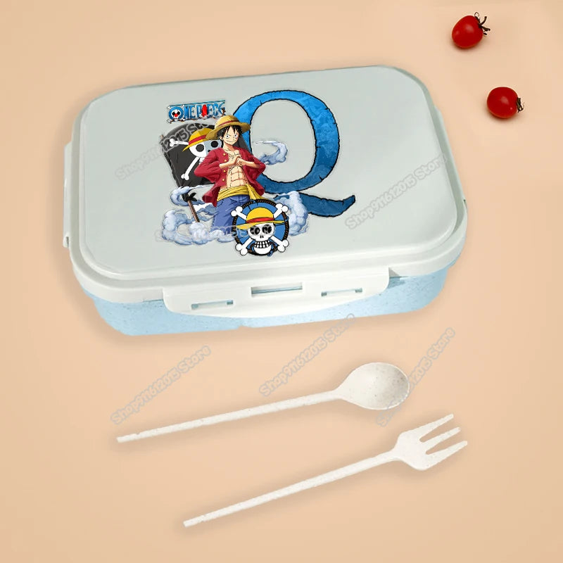One Piece Luffy Letter Lunch Box Portable Kids Separated Bento Box Anime Cartoon Leakproof Food Container Microwave Dinnerware