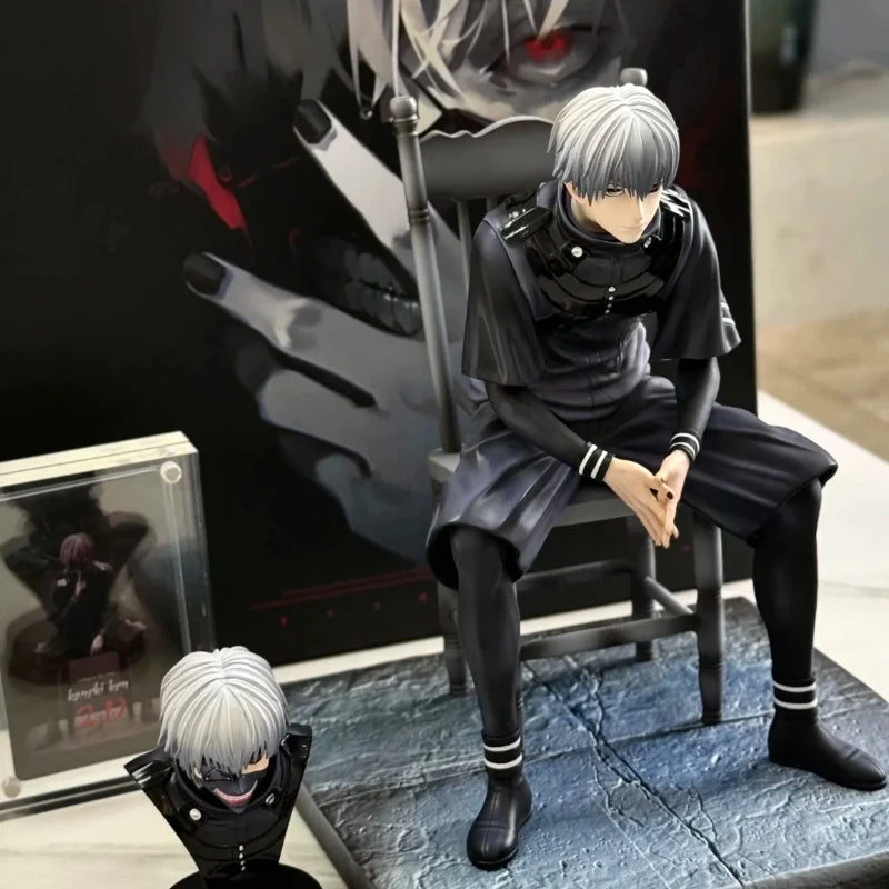 Tokyo Ghoul Ken Kaneki 20cm Sitting Figure Dual Head & Arm Replaceable Statue With Base PVC Anime Model Collectible Toy Boy Gift