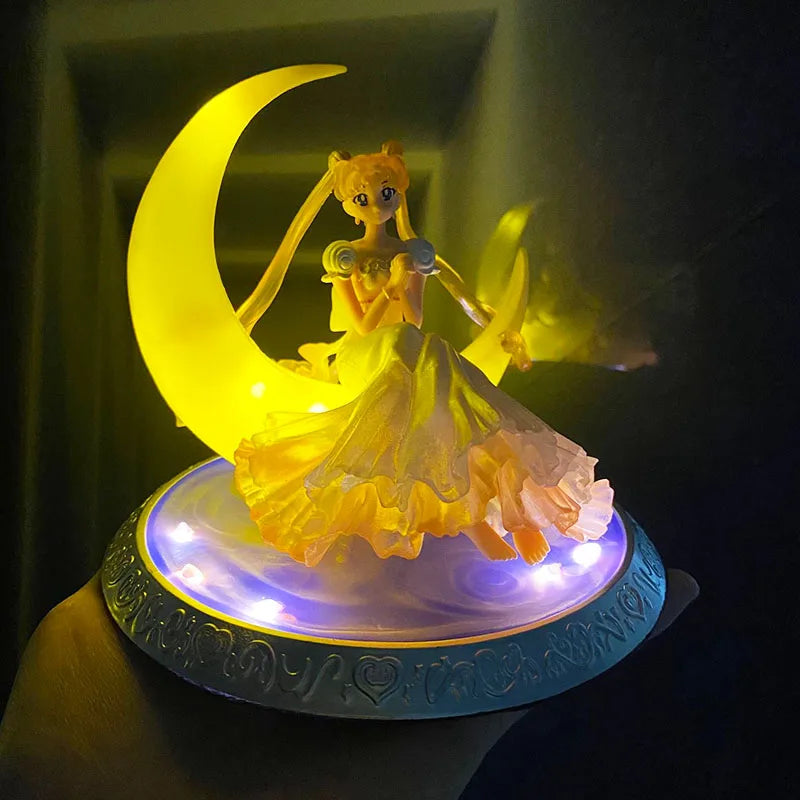 Sailor Moon Ornament Anime Surrounding Aesthetic Figure Model Glowing Night Light Room Desktop Decoration Cute Toy Children Gift