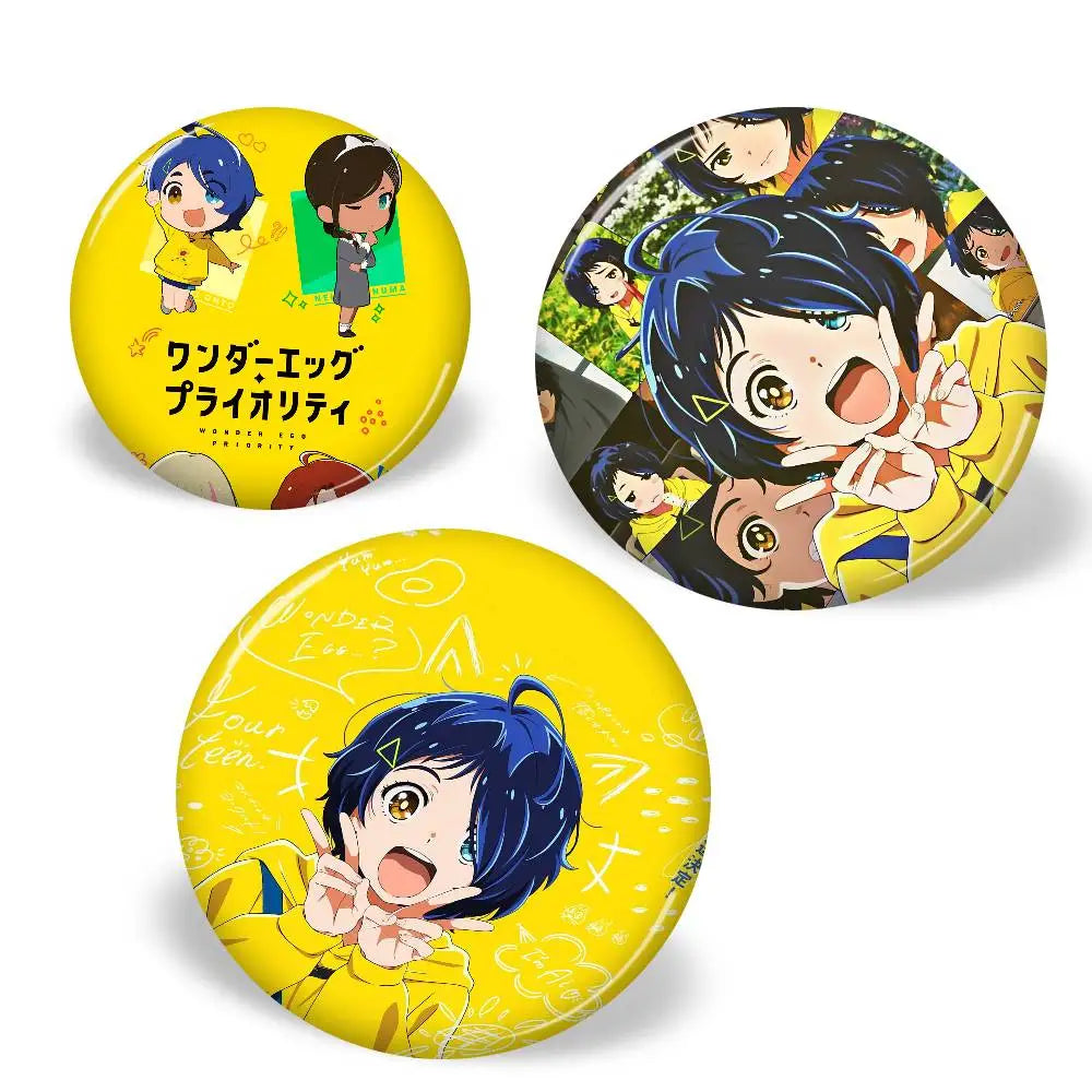 Wonder Egg Priority 58mm Cute Anime Figure Icon Badge Handmade Tinplate Brooch For Backpack Clothes Chest Ornament Gifts