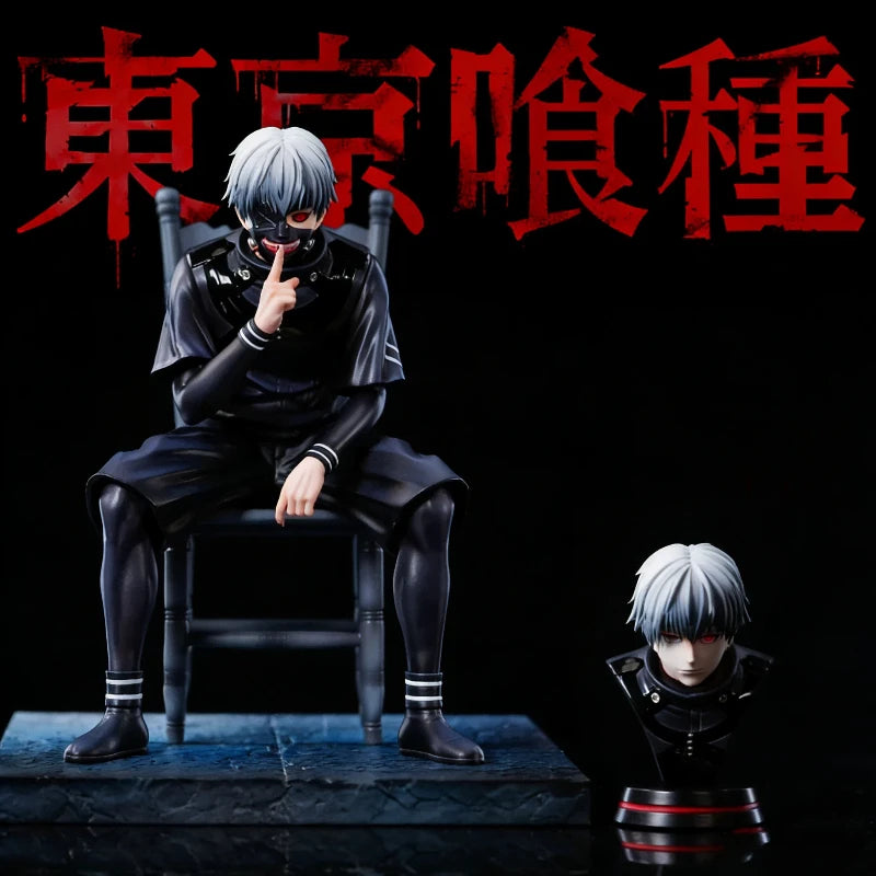 Tokyo Ghoul Ken Kaneki 20cm Sitting Figure Dual Head & Arm Replaceable Statue With Base PVC Anime Model Collectible Toy Boy Gift
