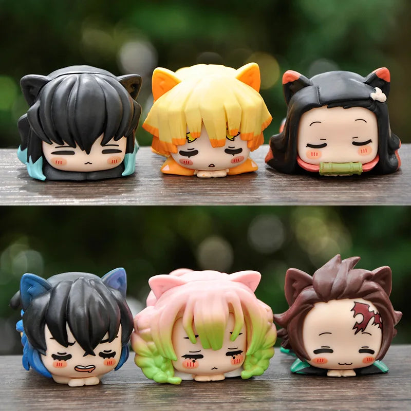 Demon Slayer Lying Down Statues Cartoon Tanjiro Nezuko Yuzuki Miho Figurines Kawaii Action Figures Home Decoration Anime Gifts