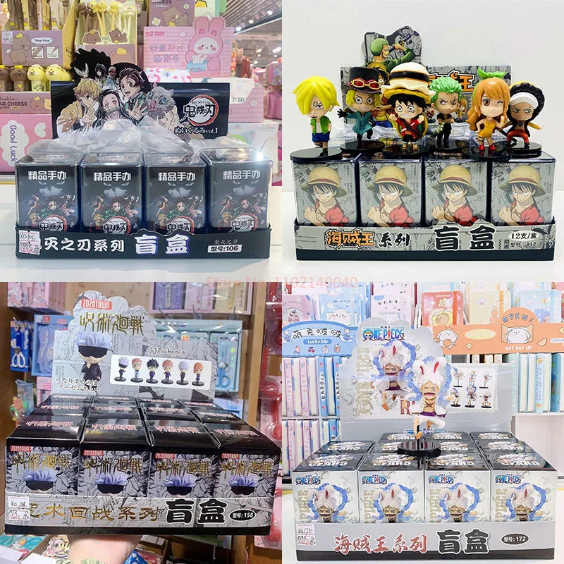 12pcs Anime Blind Box One Piece Demon Slayer Luffy Mini Figure Ornament Blind Box Room Decor Doll Model Collection Gifts Toys
