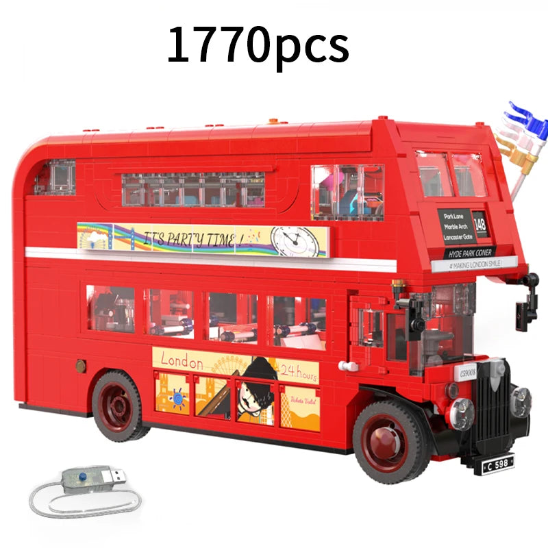 1770 Pcs Cada London Double Deck Bus Building Blocks Red Balloon Light Party City School Technical Car Bricks Toys for Kids Gift