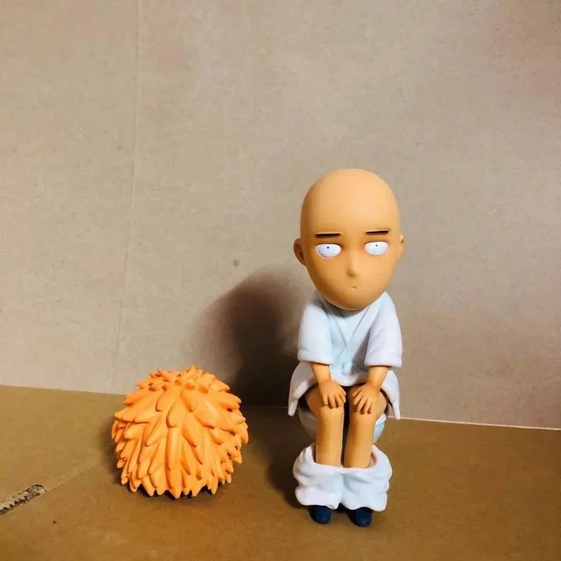 One Punch-Man Saitama Wc Bad Taste Ver. Pvc Action Figure  Funny Wig Toilet Collect Ornament Model Desktop Decoration Toy Gift