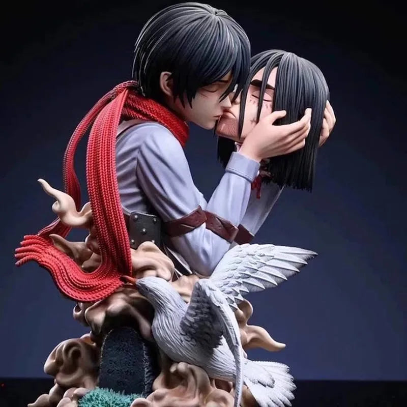 Attack On Titan Anime Figures Eren Jaeger Mikasa Ackerman Action 22CM Statue One Last Kiss Model Collect Desk Decor Toys Gifts
