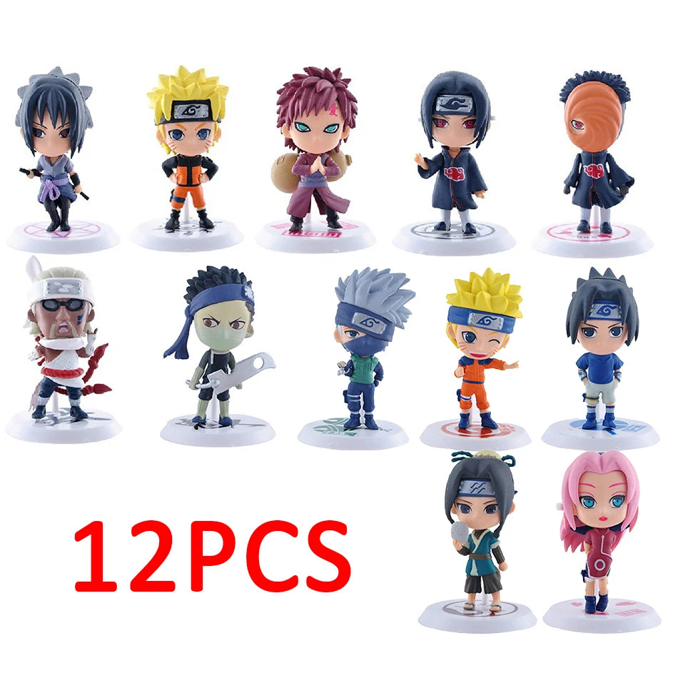 6 Pcs/Lot Q Version NARUTO Sasuke Gaara Uchiha Madara Figure 7-8cm 2 Style Personality Base Mini Figurines Decoration Doll Gifts