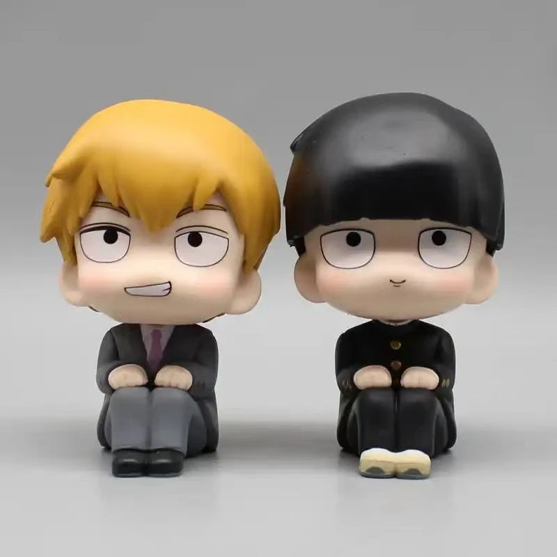 Cartoon Mob Psycho 100 Anime Figures Gk Reigen Arataka Q Edition Kawaii Sitting Palm Model Doll Ornaments Collectible Toys Gift