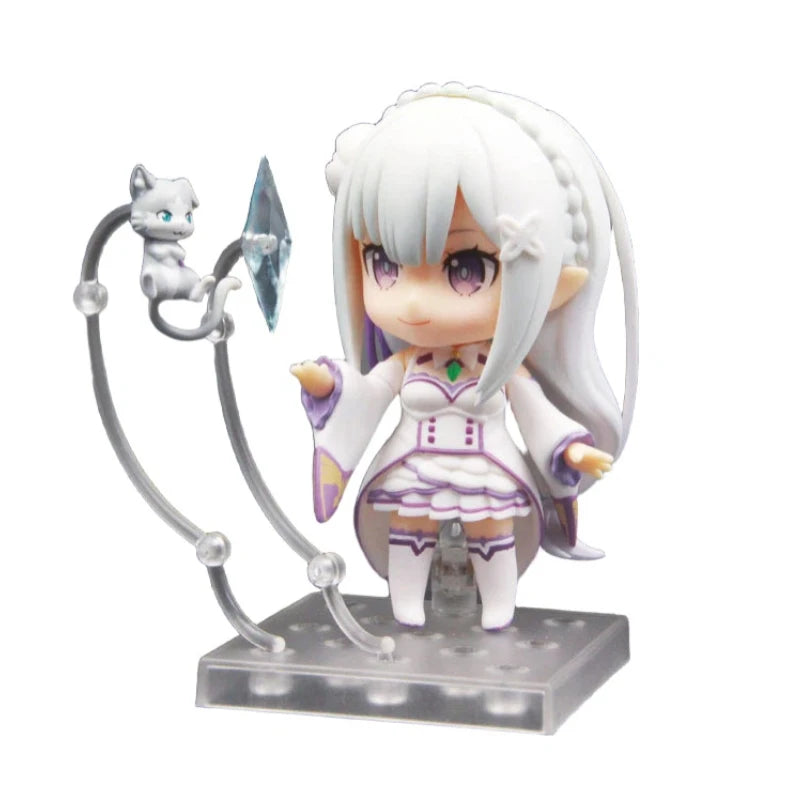 Re:Zero Emilia 751 Q Version Nendoroid Posable Anime Figure With Face Swap Toys Cute Doll Collectible Desktop Decoration Gifts
