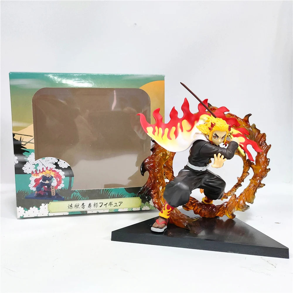 Demon Slayer Rengoku Kyoujurou Anime Figures Fire Led Scene DIY PVC Action Figure Toys Kimetsu no Yaiba Figurine Kids Doll 14cm