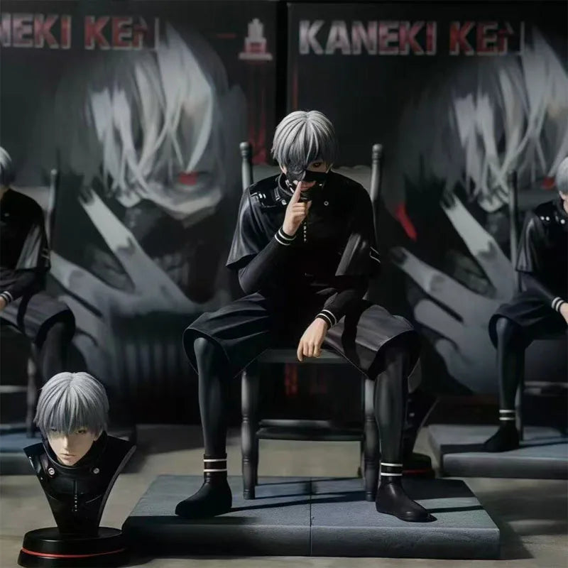 18cm GK Tokyo Ghoul Kaneki Ken With Chair BW Sitting Ver Toys Chinese Anime PVC Action Figure Toy Game Collectible Model Doll