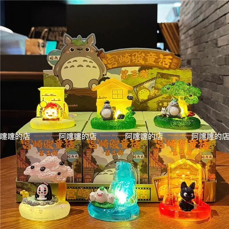 Totoro Blind Box Anime Figure By Miyazaki Wind Elf Glowing Night Light Mystery Box Decor Birthday Gift Collectible Kid Toy