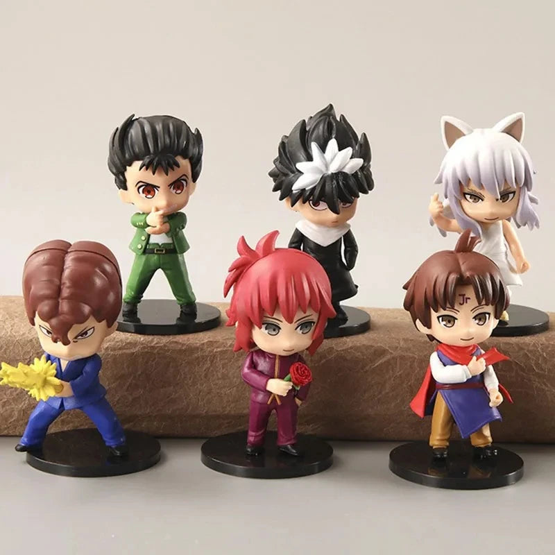 6pcs/Set Anime Figure YuYu Hakusho Yuusuke Urameshi Kurama Fleeting Shadow PVC Cute Q-version Model Children's Gift Toys 9-11CM