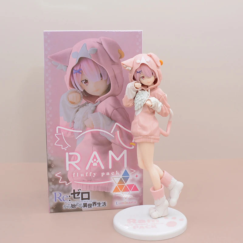 @ 22cm Re:ZERO Starting Life in Another World Ram/Rem Anime Girl Figure Fluffy Pack Ram/Rem Action Figure Adult Model Toys Gifts