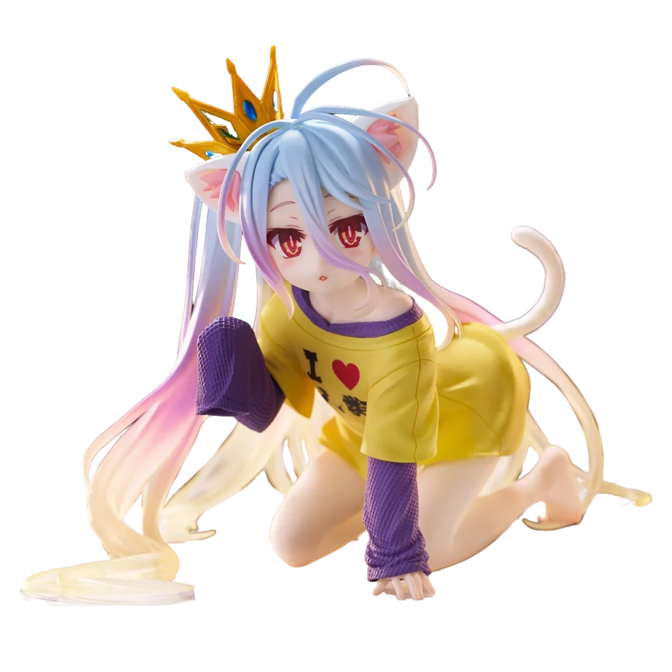 NO GAME NO LIFE 13cm White Action Figure Cat Ear T-shirt Ver. Figurine Collection Model Toy Kawaii Doll Desktop Decoration Gift