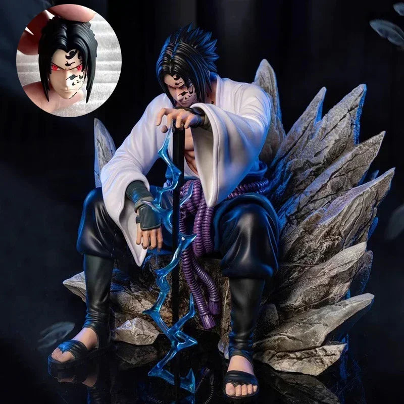 18cm NARUTO Uchiha Sasuke Mantra Seal Action Figure Sitting Pose Pvc Model Statue Collection Decoration Toys Gift Ornaments