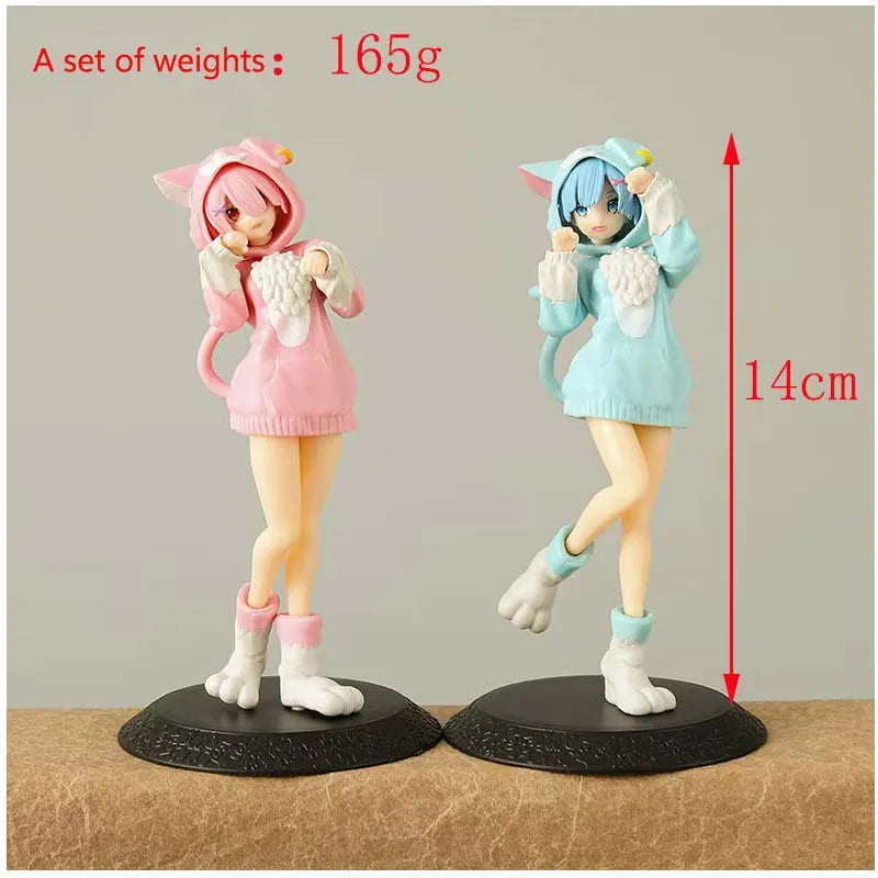 14CM Anime Re:Zero kara Hajimeru Isekai Seikatsu Rem Figure Model Ram Puck Starting Dresses PVC Emilia Collection Gift Toy