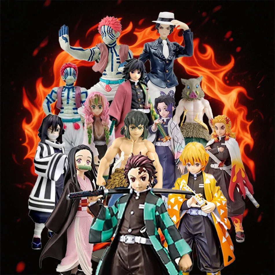 Demon Slayer Anime Action Figure - Kamado Tanjirou with Agatsuma Zenitsu And Nezuko PVC Model Toys Kimetsu No Yaiba Warriors