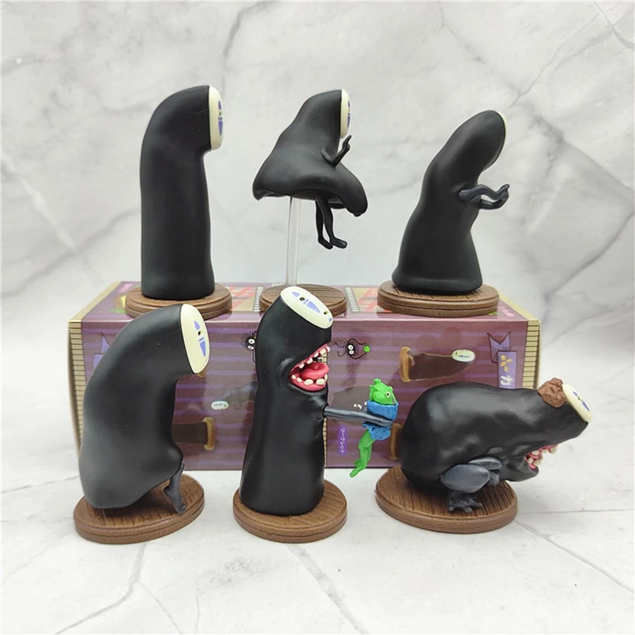 6PCS Spirited Away Anime Figure Q Version Kawaii No Face Man Action Figure Room Decorations PVC Adult Collection Model Doll Toys