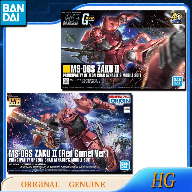 Bandai Original Genuine HG GUNDAM MS-06S ZAKU 2 Red Comet Ver. Anime Action Figures Toys for Kids Gift Assembly Model Ornaments