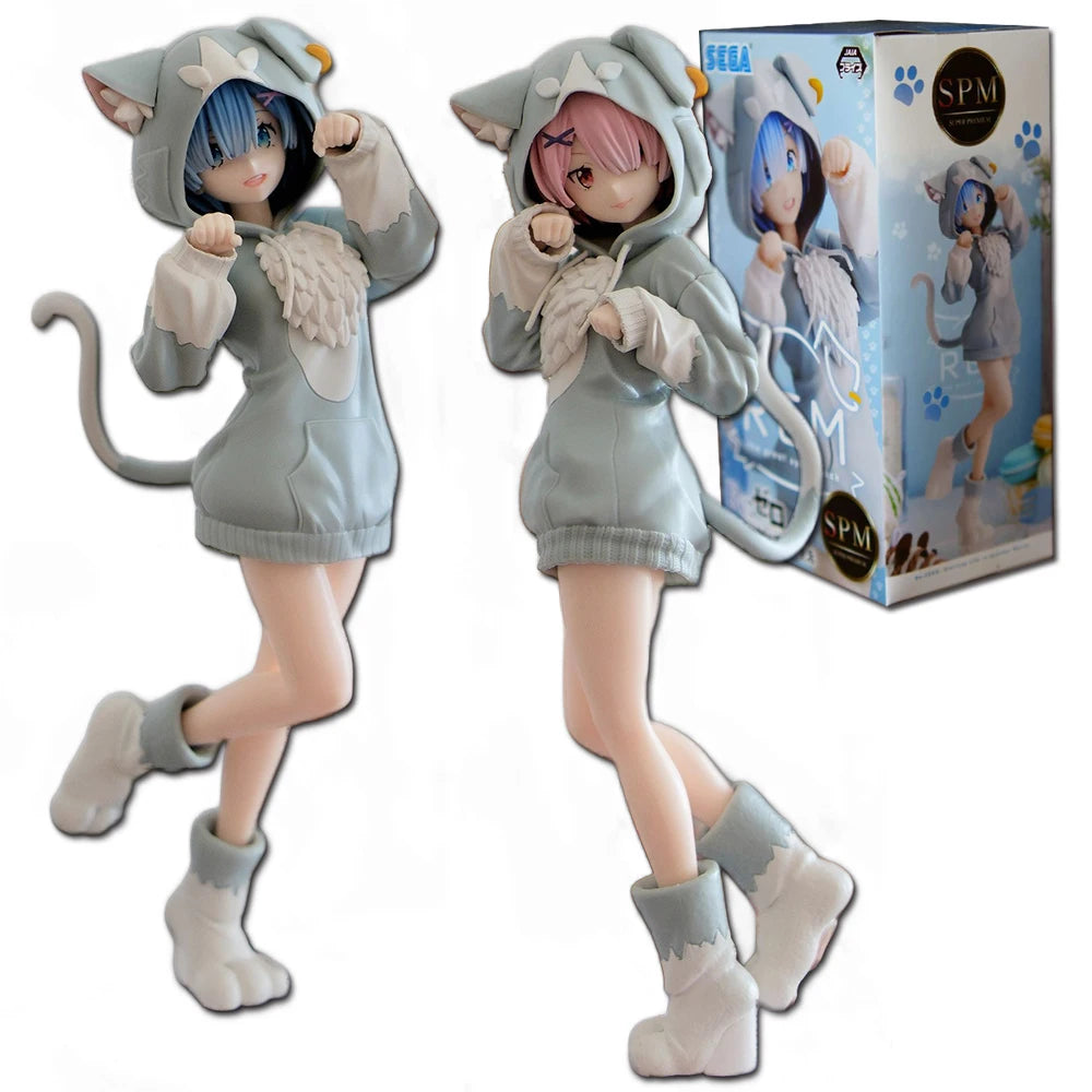 18CM Anime Rem Emilia Cat RE: Zero Starting Life In Another World Figure Different Color Version Static Toys Japanese Dolls
