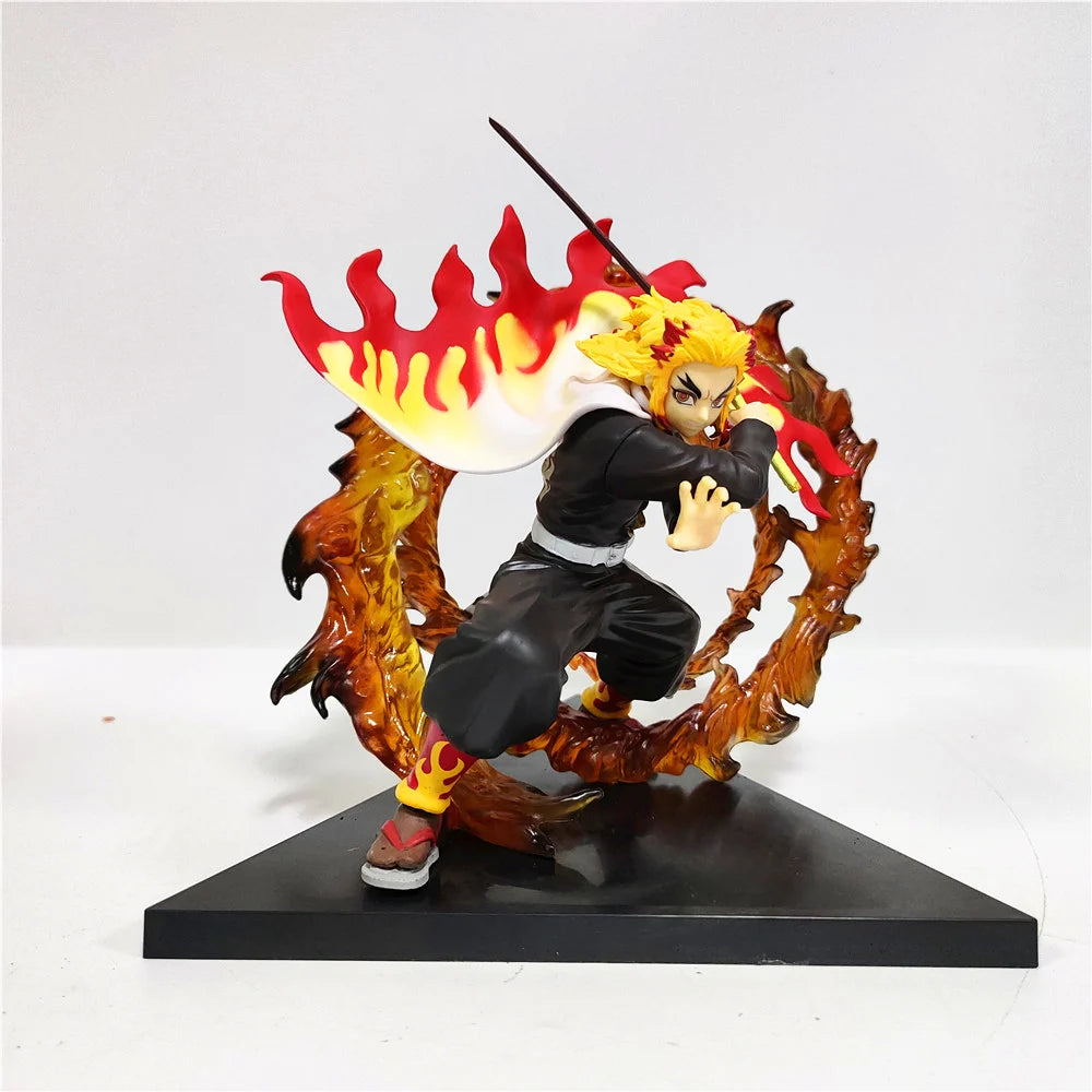 Demon Slayer Rengoku Kyoujurou Anime Figures Fire Led Scene DIY PVC Action Figure Toys Kimetsu no Yaiba Figurine Kids Doll 14cm