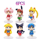 6 PCS/Set Pretty Guardian Sailor Moon 7cm Anime Figure Tsukino Usagi Chibiusa Hino Rei Kino Makoto Figurine Kids Toy
