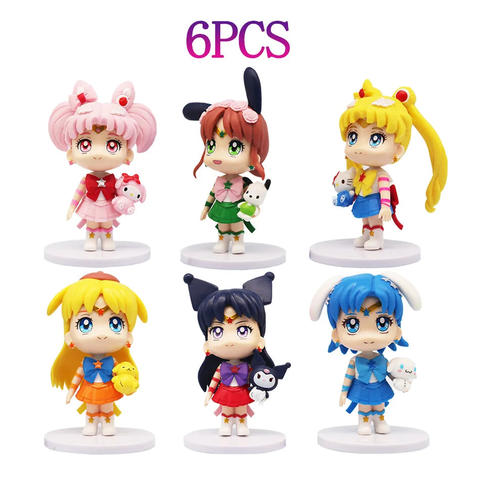 6 PCS/Set Pretty Guardian Sailor Moon 7cm Anime Figure Tsukino Usagi Chibiusa Hino Rei Kino Makoto Figurine Kids Toy