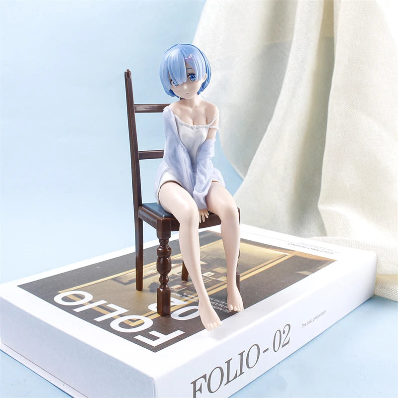 17cm Anime Re: Life In A Different World From Zero Rem Sit On Chairs Action Figures Collection PVC Model Kids Toy Christmas Gift