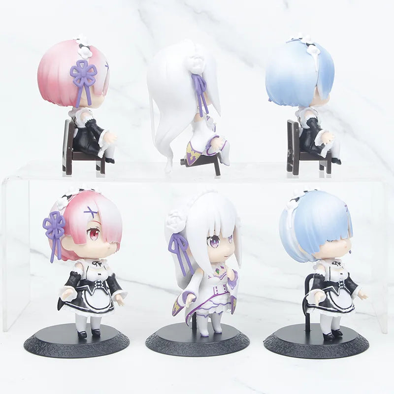 6pcs/set Re:life in a different world from zero Ram Rem Emilia Cute  Figure Toys for Girls