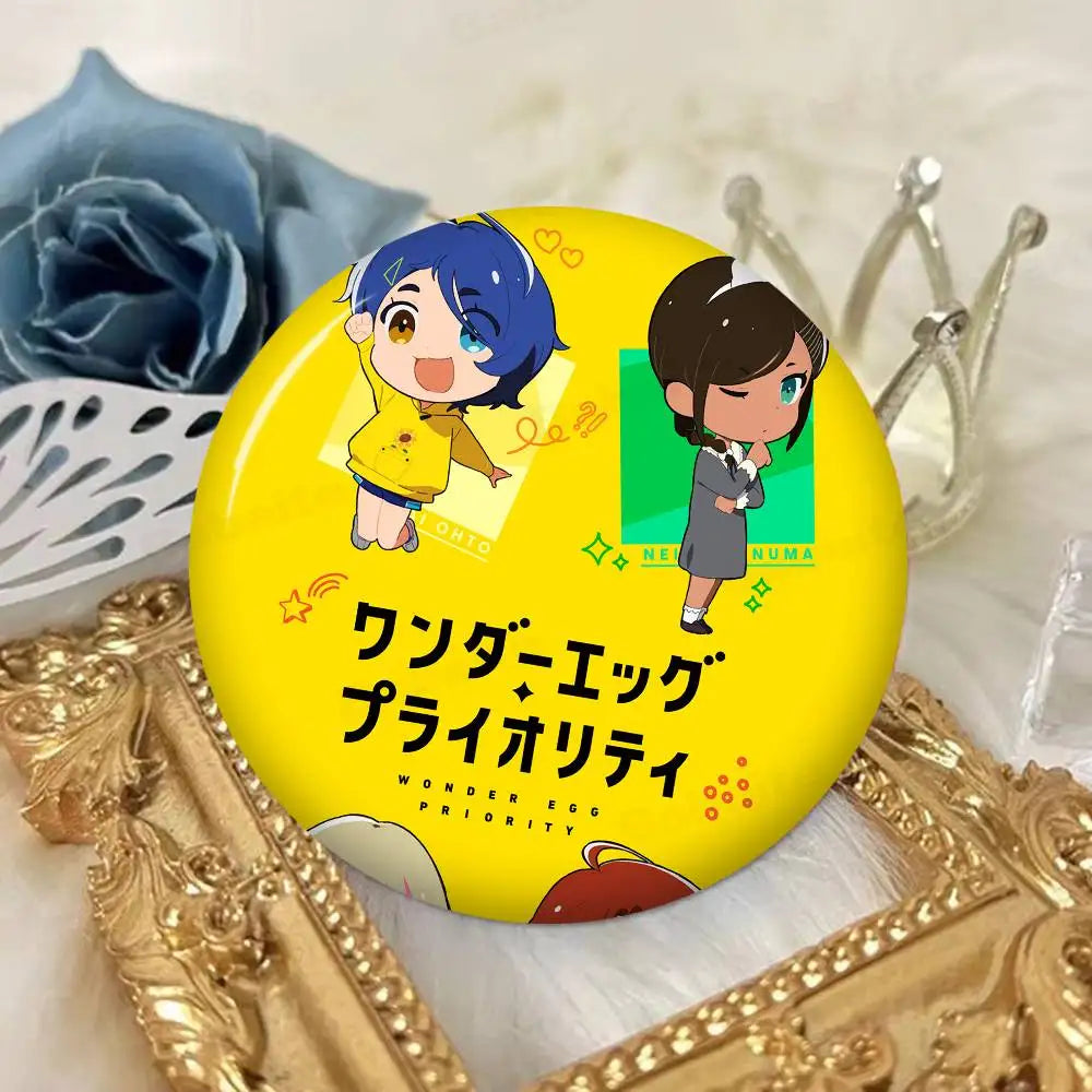 Wonder Egg Priority 58mm Cute Anime Figure Icon Badge Handmade Tinplate Brooch For Backpack Clothes Chest Ornament Gifts