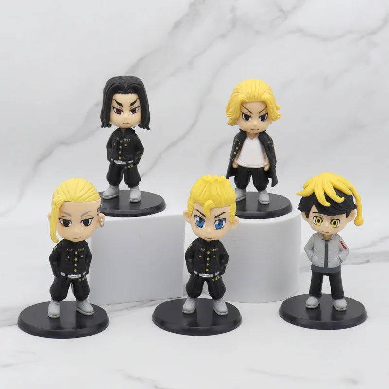 10CM 5Pcs/1 Set Anime Tokyo Revengers Figure Draken Manjiro Sano Cute Q Edition Toys PVC Children's Birthday Gift Collection