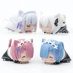 4CM Anime Figure RE: Zero-Starting Life in Another World Kawaii Rem Emilia Cute Cat Ears Lying Model Children's Toys PVC Doll
