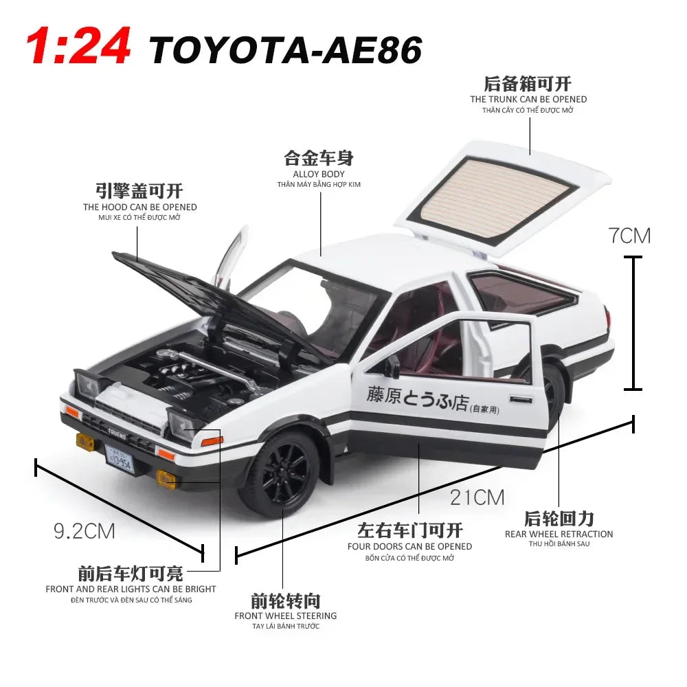 1:24 Initial D Toyota Trueno AE86 Alloy Diecast Car Model Sports Car Toys For Kids Adults Pull Back Vehicles Toy Cars Black Hood