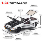 1:24 Initial D Toyota Trueno AE86 Alloy Diecast Car Model Sports Car Toys For Kids Adults Pull Back Vehicles Toy Cars Black Hood