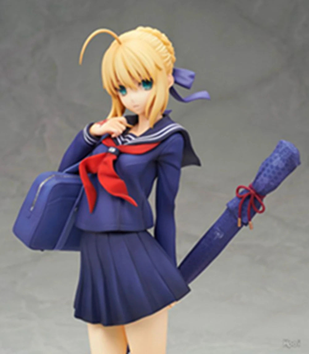 22CM Anime Fate/Stay Night Altria Pendragon Figure 1/7 School Uniform Dress Up Model Toy Gift Collection Action Figure PVC