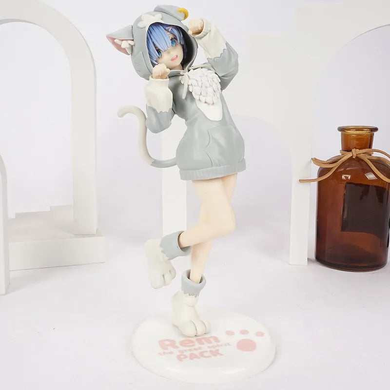 18CM Anime Rem Emilia Cat RE: Zero Starting Life In Another World Figure Different Color Version Static Toys Japanese Dolls